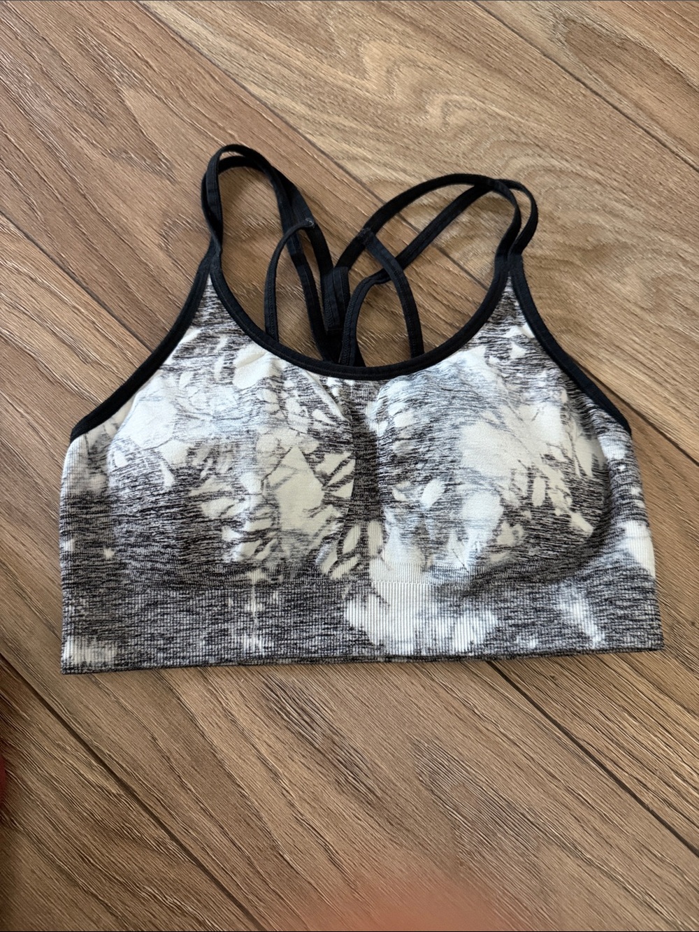 Champion Black & White Tie-Dye Strappy Seamless Sports Bra